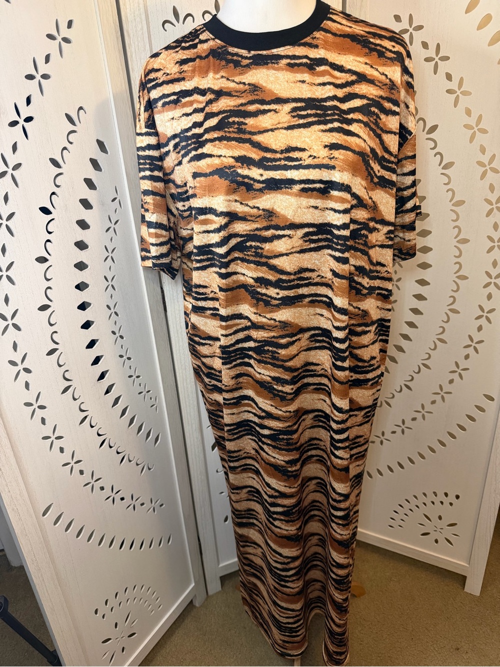 Dressed in LALA Tiger Print Maxi Dress with Black Trim